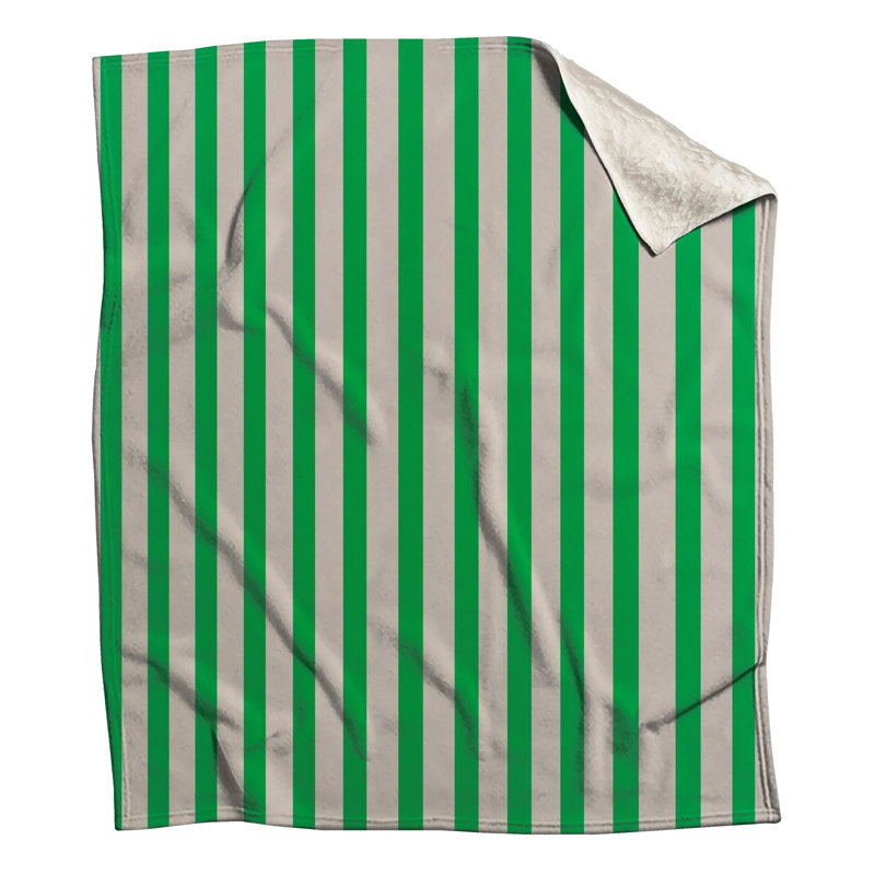 Green White Vertical Stripes Blankets, 60in W x 80in H