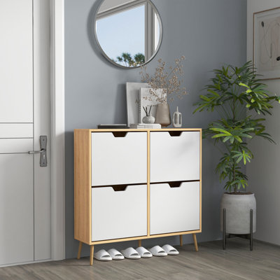 Aurkene Shoe Storage Cabinet with 4 Flip Drawers for 8-16 Pairs, Natural