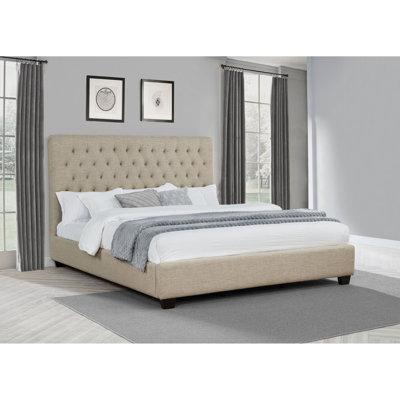 Oatmeal Upholstered California King Panel Bed