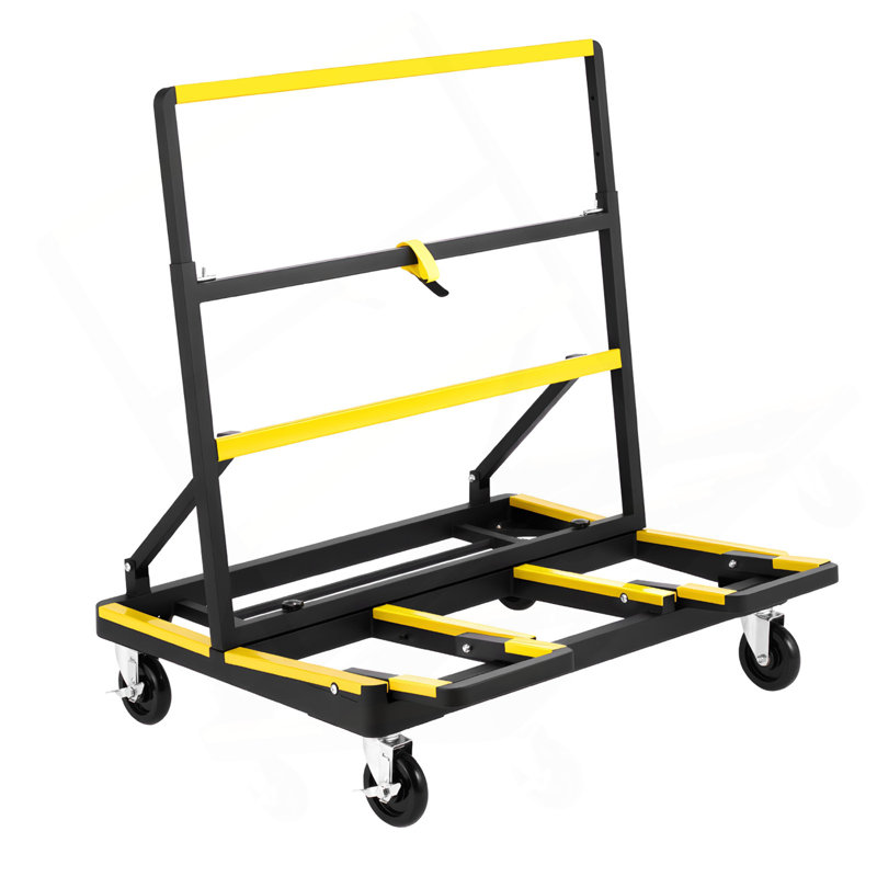 Chariot pour cloison sèche, capacité de charge de 1800 lb, chariot à panneau en acier avec 4 roulettes pivotantes et plateforme extensible, chariot à panneau pliable avec sangle d'arrimage pour la manipulation du contreplaqué, de la plaque de plâtre, du verre