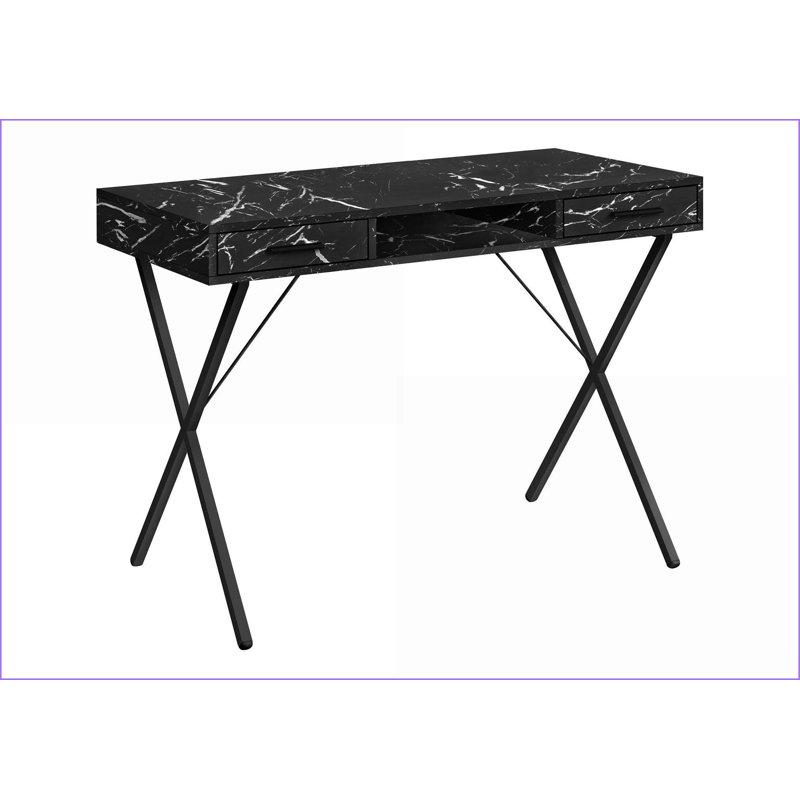 Bureaux, bureau d'ordinateur L 42 po avec 2 tiroirs et bureau moderne Tablette, configuration gauche / droite, aspect marbre noir | Noir | Panneau de particules