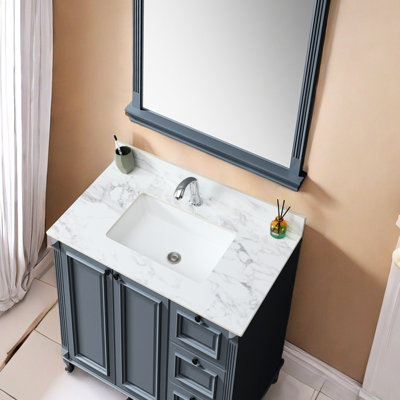 Comptoir de salle de bain 37 po x 22 po - meuble-lavabo moderne encastré en céramique fritté blanc avec choix de styles variés
