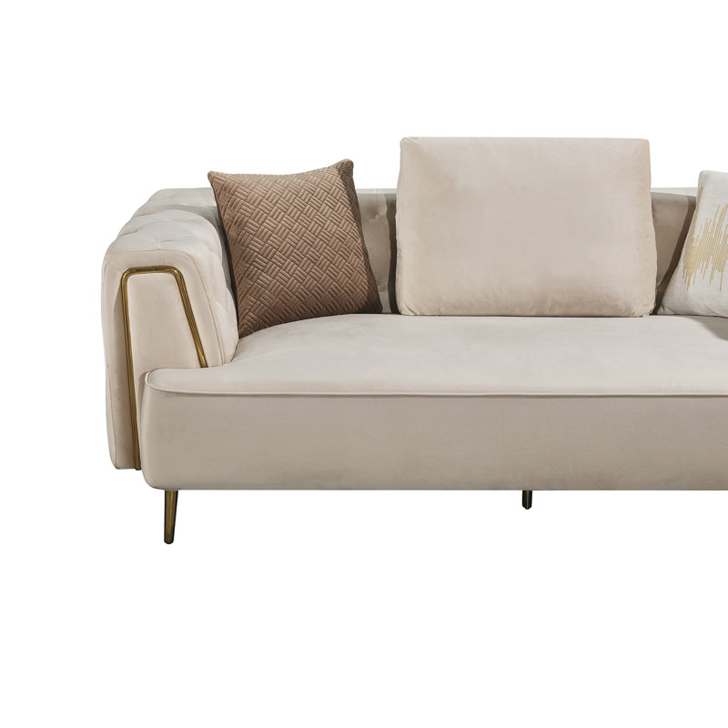 102'' Velvet Sofa, Cream Velvet