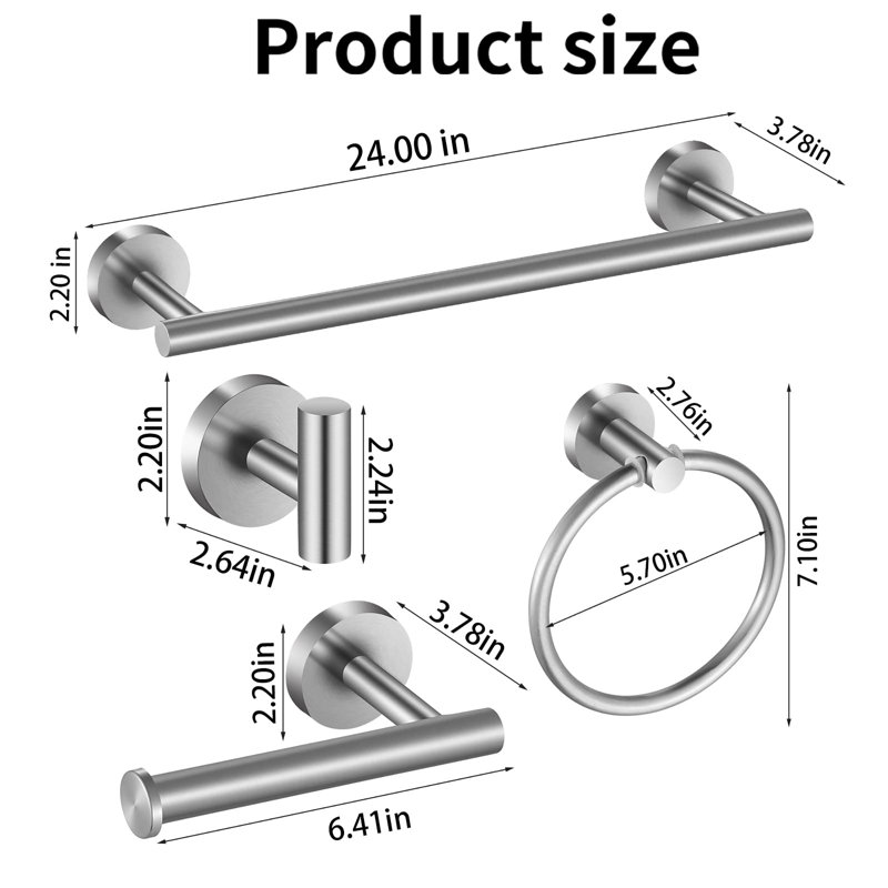 Ensemble de quincaillerie de salle de bain en acier inoxydable 10 pièces 10 x 24 po, Brushed Nickel