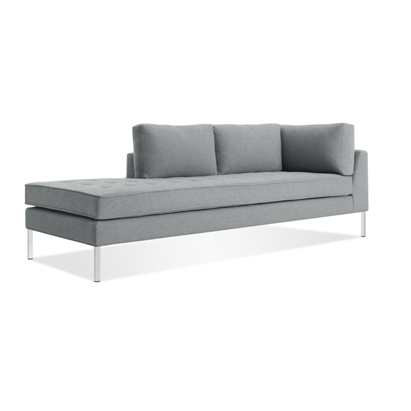 Paramount Upholstered Chaise Lounge, Left Hand Facing, Sanford Ceramic Crossweave, Stainless Steel