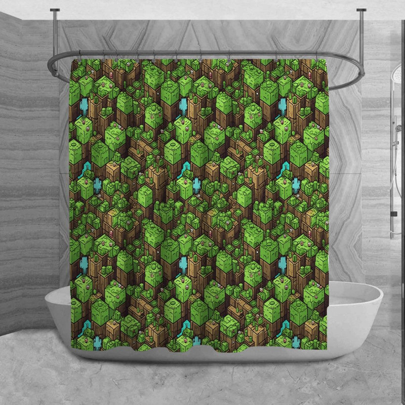 Minecraft Shower Curtain Gaming Bathroom Decor Green, H 93 po x l 70 po