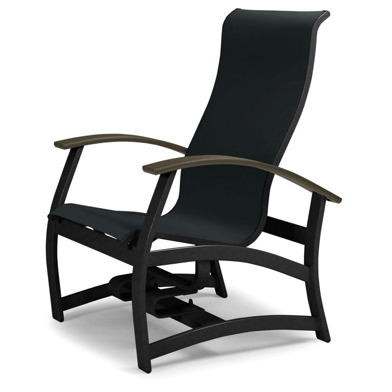 Askar Swivel Powder Coated Aluminum Outdoor Lounge Chair, Textured Black, Black 5D Sunbrella®, Beachwood P40