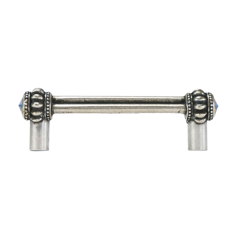 Cache double 3 inches center to center pull decorated with 2 vitrail medium Swarovski Crystals in Chalice, Silver