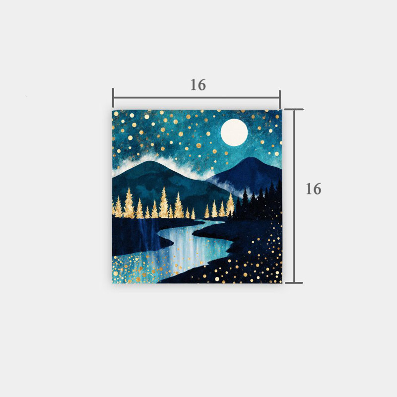 Moonlit River & Pine Trees,Built-In Wooden Frame Wall Art,16 X 16