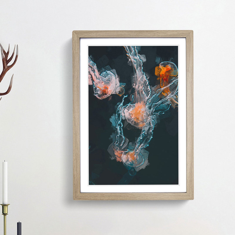 Peach Jellyfish in Abstract - Framed Print, Oak Framed, 48cm H x 36cm W x 2cm D