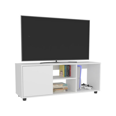 Meuble télé moderne pour téléviseurs jusqu'à 55 pouces, centre multimédia avec une porte, quatre étagères et système de gestion des câbles, noir wengé