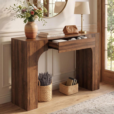 47" Long Console Table with Drawer,Narrow Entryway Table,Walnut