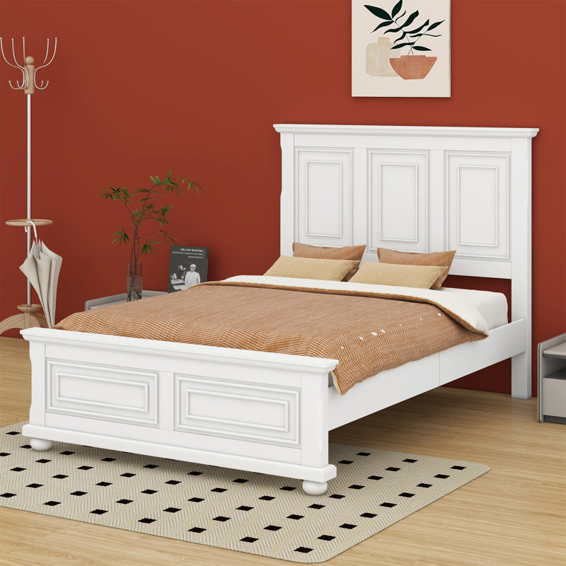 Lit en bois de style champêtre rétro, Blanc, Grand