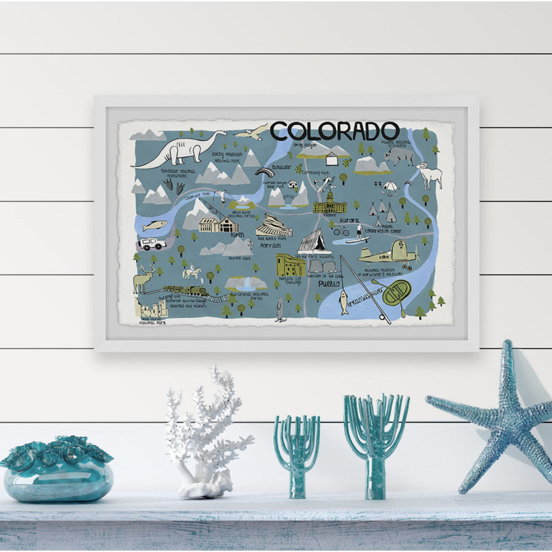 Colorado Map Destinations III - Cadre photo, reproduction d'art sur papier, H 16 po x l 24 po x P 1,5 po