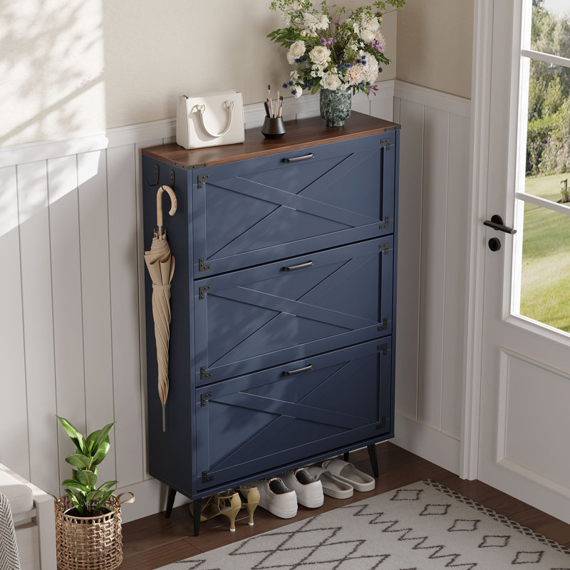 Tomoye 3 Tier Farmhouse Shoe Storage Cabinet, Blue