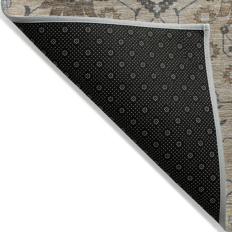 Taupe and Gray Synthetic Washable Rectangular Area Rug