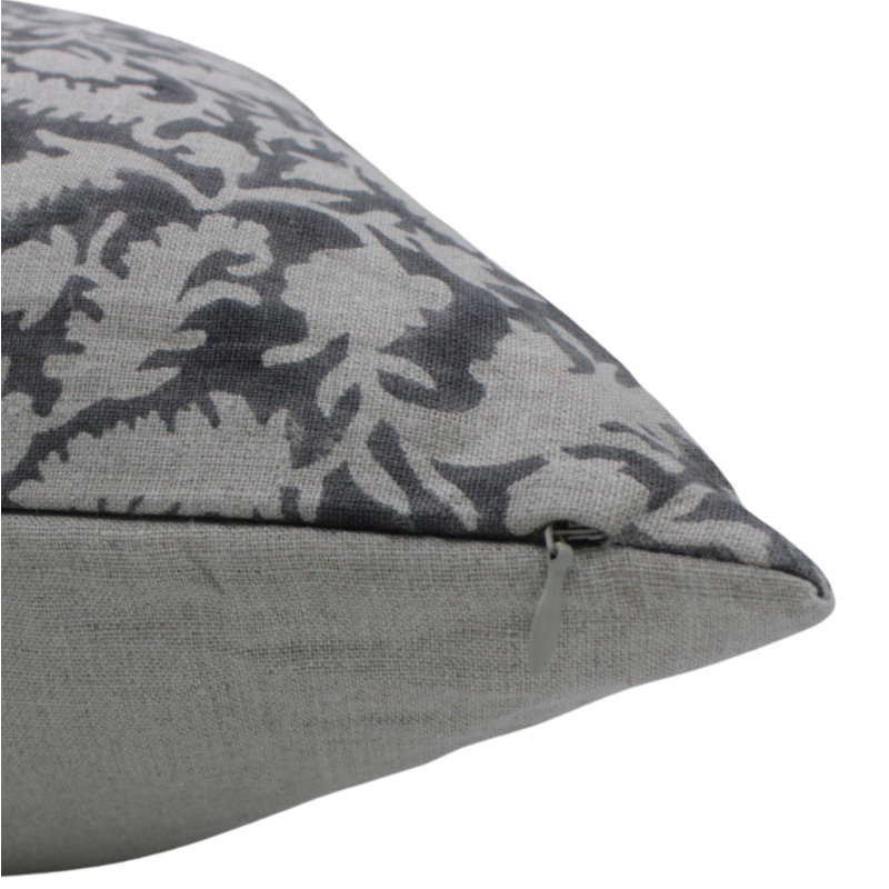 Linen Pillow Cover, Square, 22" x 22", Gray/White Floral 1