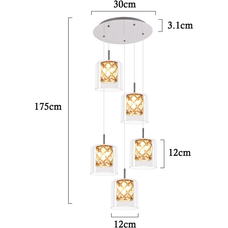 - Light Stainless Stee Cylinder Pendant, 5, 175cm H x 30cm W x 30cm D
