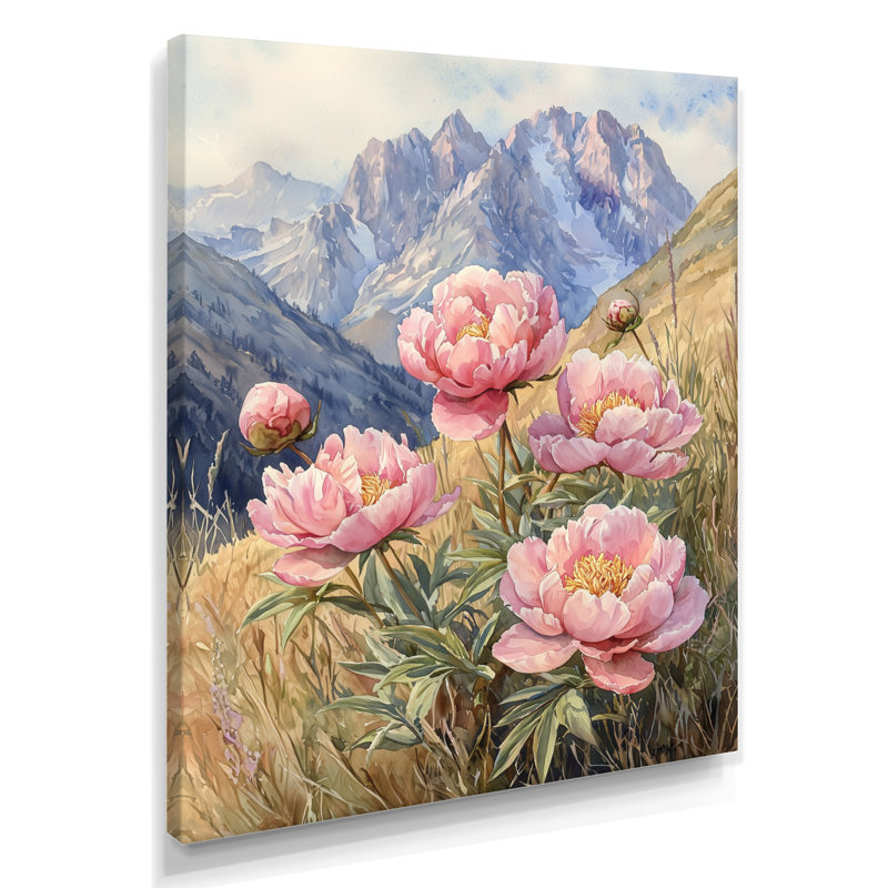 Pivoines dans la vallée balayée par le vent - impressions sur toile florales, H 20 po x l 12 po, Toile tendue