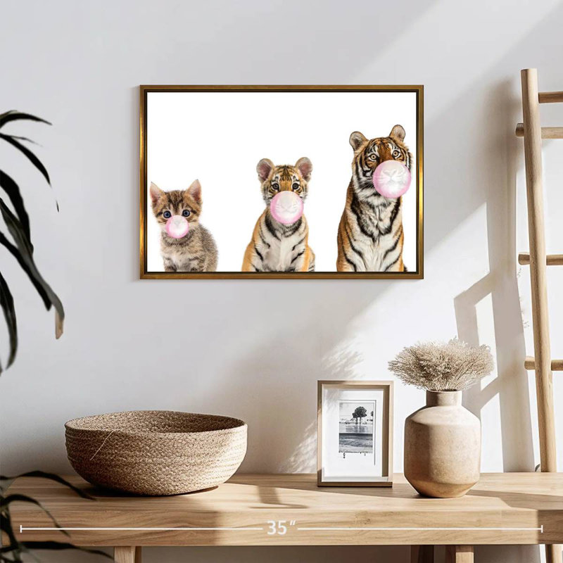 Bubble Gum Tigers, Cadre flottant doré, 19 po x 13 po