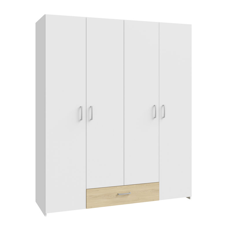 Rankine Manufactured Wood Wardrobe, White/Natural, 159cm W x 191cm H x 54cm D