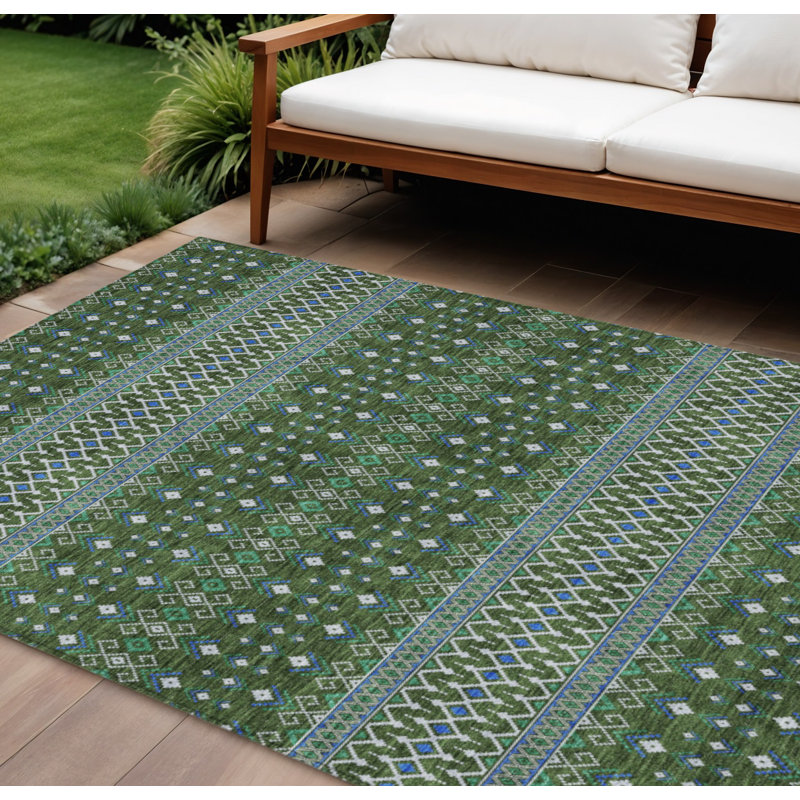 Tapis intérieur tribal lavable bleu 8 pi x 10 pi