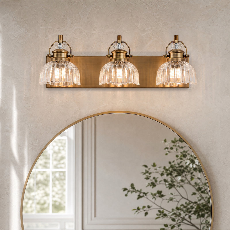 Éclairage pour meuble-lavabo rétro 22,8 pouces à finition laiton à trois lumières 22,8 pouces, Brass, 3