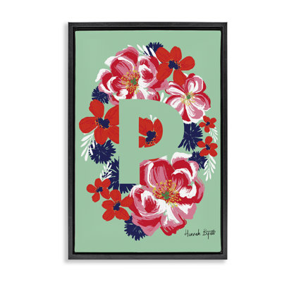 «Floral Bloom», lettre P encadrée, toile flottante par Hannah Louise Byatt
