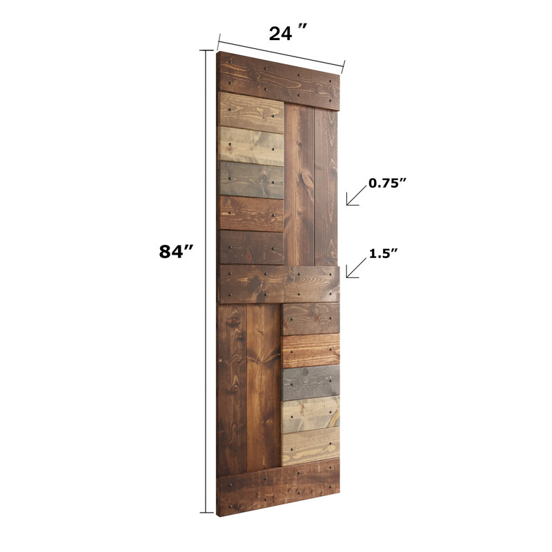 Porte de grange double à panneaux en bois S Series avec trousse de quincaillerie d'installation, 48 po x 84 po, Multicolore