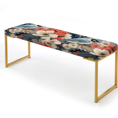 Floral Upholstered Gold Bench