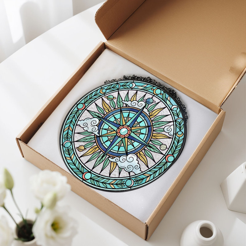 Panneau de vitrail Compass Design, 7,8 H, H 7,8 po