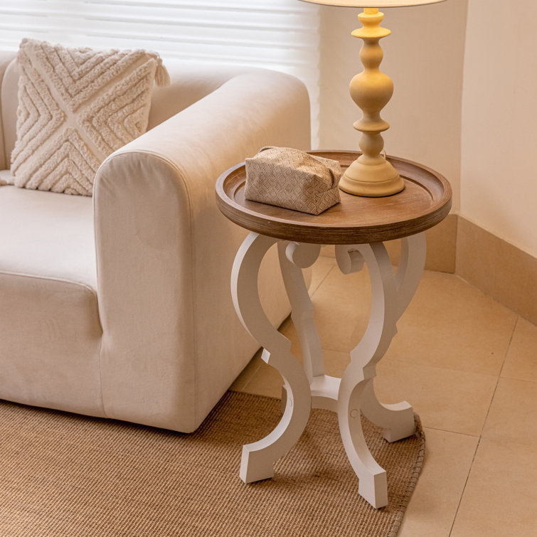 Rustic Wood Farmhouse End Table with Natural Tray Top and White