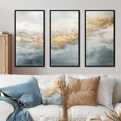 Beige Blue Gold Ocean Storm V - Abstract Shapes Canvas Wall Art Set