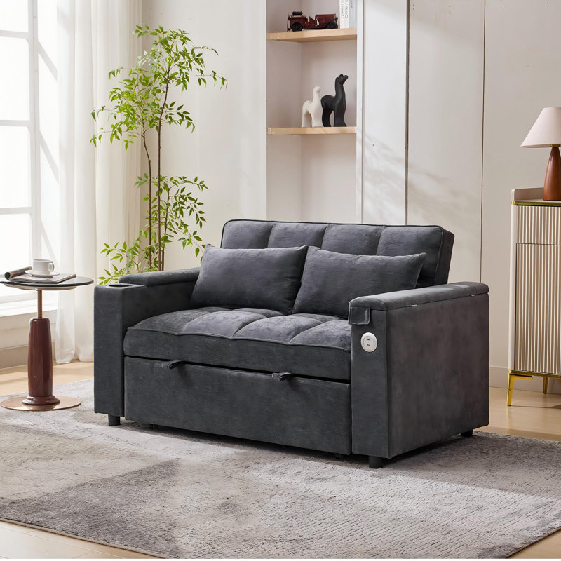 2 Seater Fabric Sofa Bed, Grey