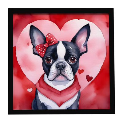«Boston Terrier My Valentine», reproduction d'art encadrée