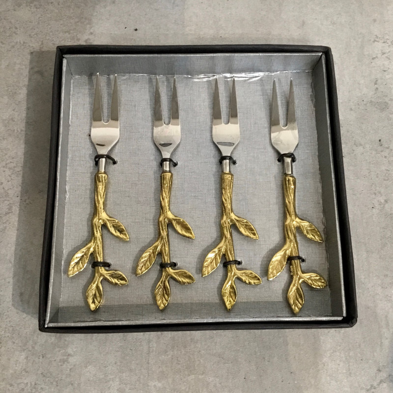 Ensemble de 4 fourchettes de désert dorées à feuilles dorées