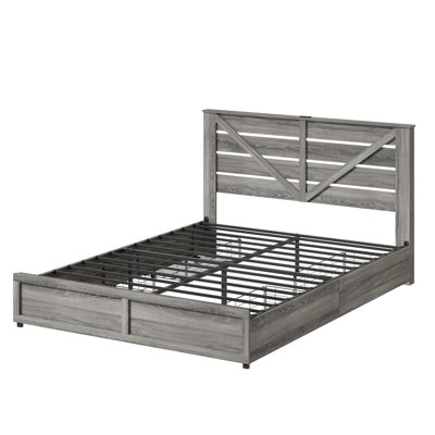 Storage Bed Frame with Storage Headboard – Anti-slip & Noise-free Metal Mattress Support Platform,Sturdy Metal Slat Base