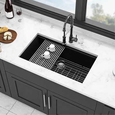 Évier à quartz 32 po x 19 po blanc - poste de travail à haut bruit et réducteur de bruit 32 po x 19 po