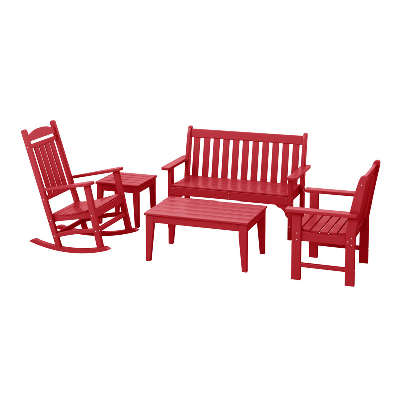 Poly 5-Piece Bench & Rocking Chair Set, Red