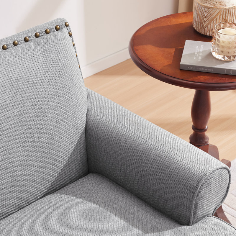 Daro 30'W Upholstered Armchair With Nailhead Trim, Light Gray Polyester Blend