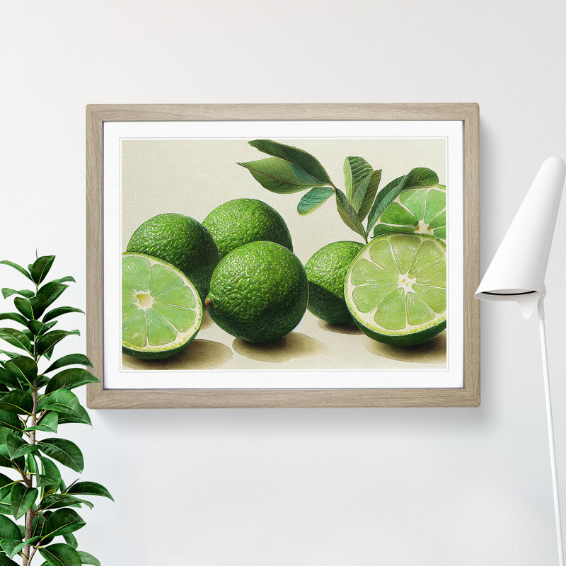 Lime Fruit - Single Picture Frame Painting, 25cm H x 34cm W x 2cm D, Oak