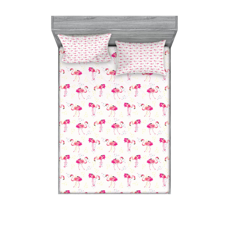 Ambesonne Flamingo Fitted Sheet & Pillow Sham Hot Pink Blush, Cal King Sheet Set + 5 Additional Pieces