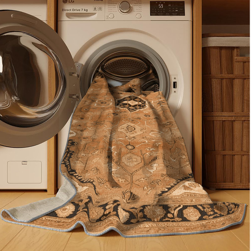 Machine Washable Turkish Brown Area Rug, Rectangle 5' x 8'