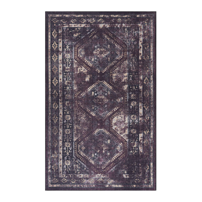 8X10 Area Rugs, Washable Rug, Low-Pile, Non-Slip, Non-Shedding, Foldable, Kid&Pet Friendly - Area Rugs For Living Room, Bedroom, Kitchen (Burgundy/Black, 8'X10')