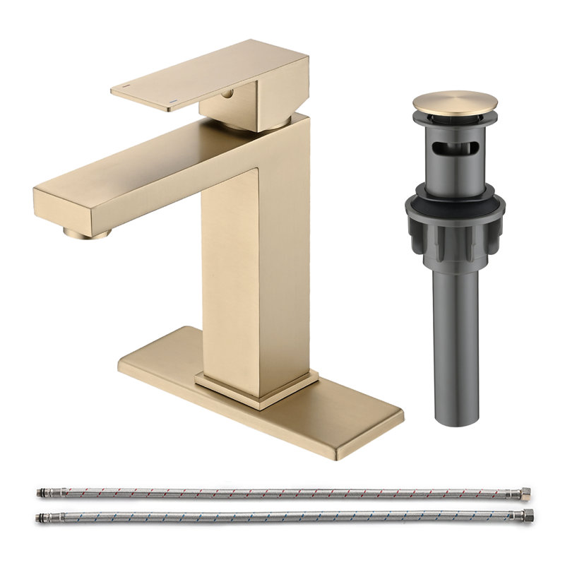 Single-handle Bathroom Faucet with Drain Assembly, Brushed Gold