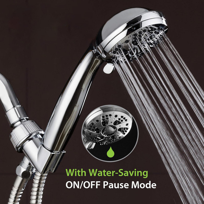 Chrome 6-Setting Handheld Shower Head with Hose