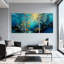 Abstrait corail sous-marin abstrait avec décorations dorées, ensemble de 3 impressions sur toile-444573328