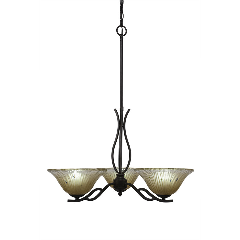 Lustre 3 lumières Hiroko Revo illustré en verre givré 10 ", Gold, Granit foncé