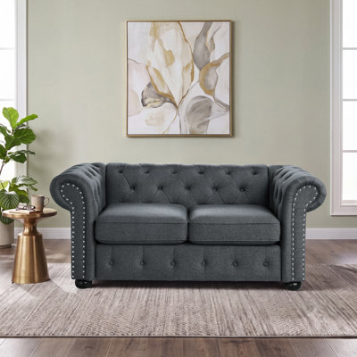 67.72'' Tufted Chenille Rolled Arm Chesterfield Loveseat
