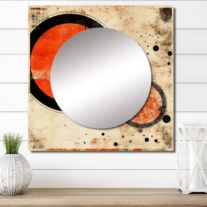 Inner Knowing Retro Circle Art I - Modern Midcentury Square Living Wall Mirror Art, 23 po x 23 po